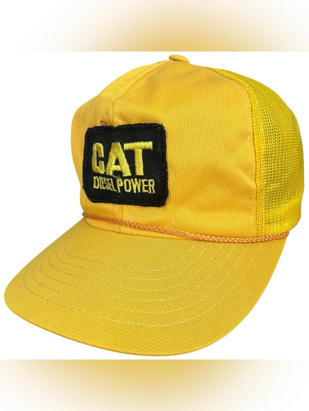 Vintage CAT Diesel Power Snapback Trucker Hat, Yellow w/ Black Logo Patch Sz S-M